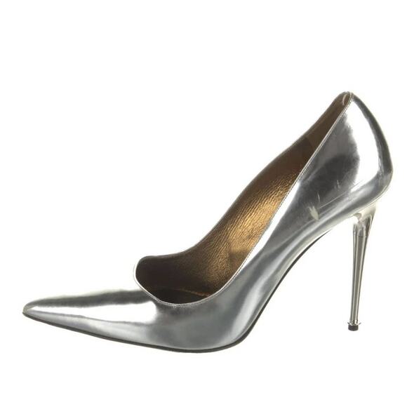 Tom Ford Silver Metallic Leather Pointed Toe Stilleto Pumps High Heels Size 9.5 - Picture 1 of 5